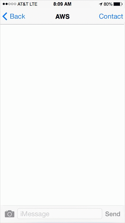Animated phone screen receiving a weather SMS from AWS