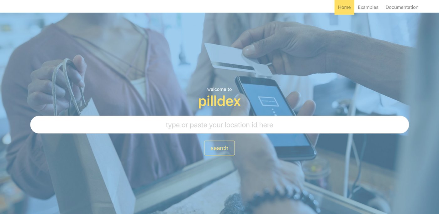pilldex homepage with a search box for a location id